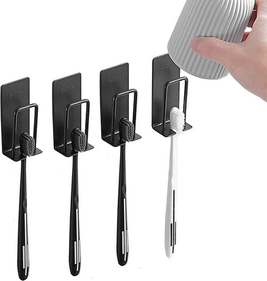 Tienuta per Spazzola Dentale elettrica 4 pezzi - Montaggio a muro senza perforazione - Acciaio inossidabile - Set di tienuta per spazzola dentale - Adatto per bambini - Z...