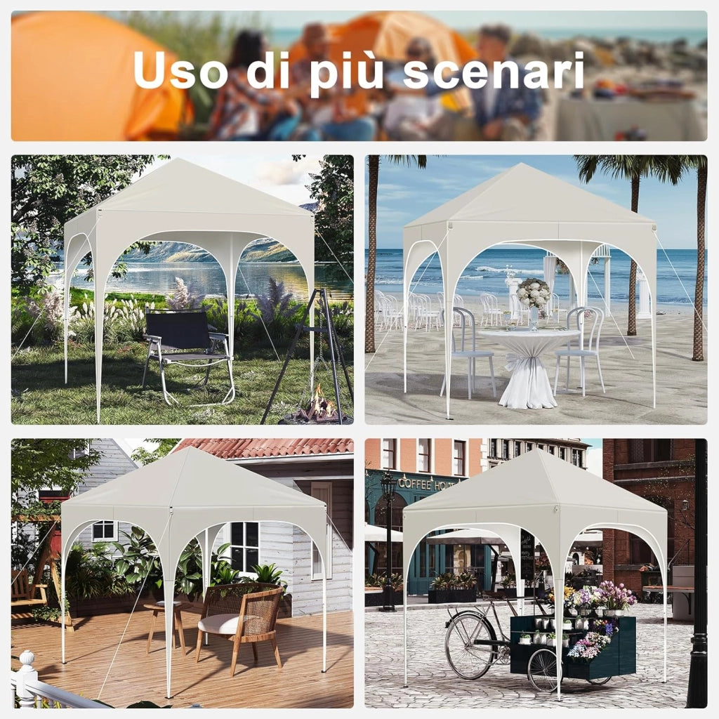 Gazebo Pieghevole 2x2m con 4 Pareti Rimovibili - Protezione Solare UPF 50+, Struttura Metallica Anti-Vento, 3 Regolazioni Altezza, Tendone da Giardino/Campeggio/Spiaggia - Beige