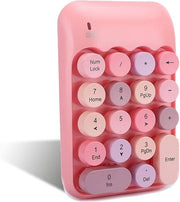 Tastiera numerica wireless, tastiera da 18 tasti per laptop, tastiera numerica compatta mini, tasti rotondi in colore cioccolato retro, tastiera da ufficio per contabilità, colore rosa.