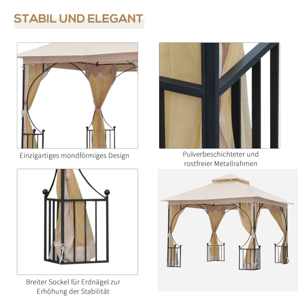 Gazebo da giardino 295 x 295 x 275 cm con doppio tetto beige