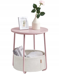 Tavolino rotondo Valora con cestino | Rosa | comodino