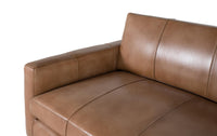 Divano imbottito in pelle e finitura cammello 220cm