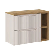 Set da bagno VANO cachemire e quercia 80cm: mobile sottolavabo con cassetti e nicchie a vista + piano per lavabo