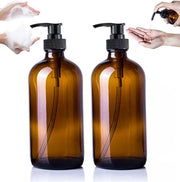 Due flaconi in vetro marrone da 500 ml, flaconi con pompa per dispenser di sapone, dispenser di sapone per mano e grandi dispenser di detersivo. Questi flaconi in vetro riciclabile con pompa possono essere utilizzati per donare loti e shampoo.