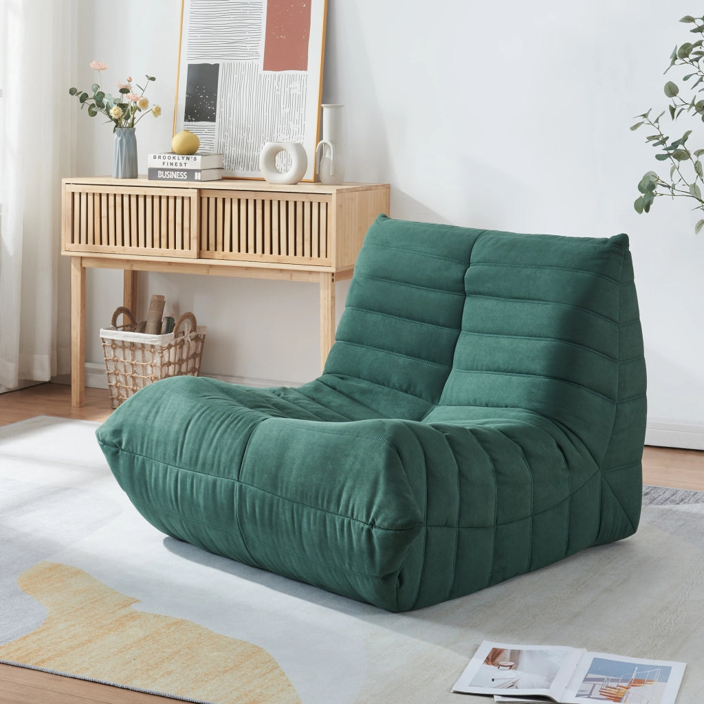 Poltrona Bassa Imbottita Kodsø con Rivestimento in Microfibra 75x90x100 cm - Verde [en.casa]