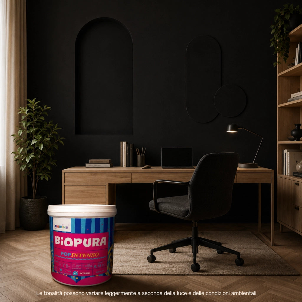 Popintenso palestra e decori interni pittura murale lavabile e coprente cromika *** formato 0,750 lt, colore- nero me...