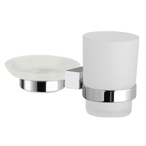 Supporto da muro doppio con portasapone e portabicchiere - serie sq