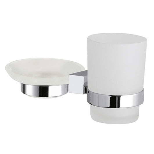 Supporto da muro doppio con portasapone e portabicchiere - serie sq