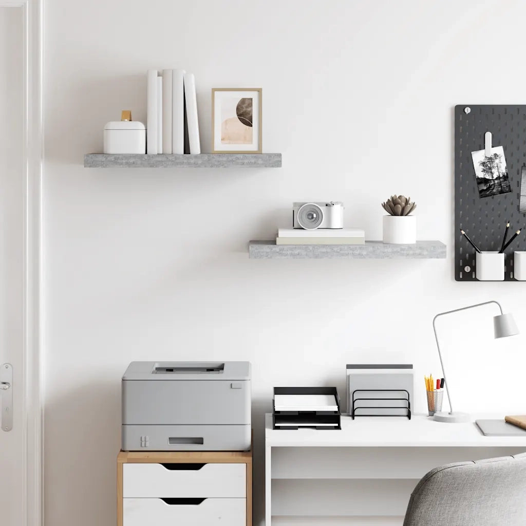 2 pz Scaffali a Parete | Ripiano a parete | Mensole a Parete Grigio Cemento 60x23,5x3,8 cm in MDF