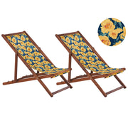 Set di 2 sedie a sdraio da giardino con struttura in legno di acacia scuro con motivo floreale in tessuto amaca sedile reclinabile