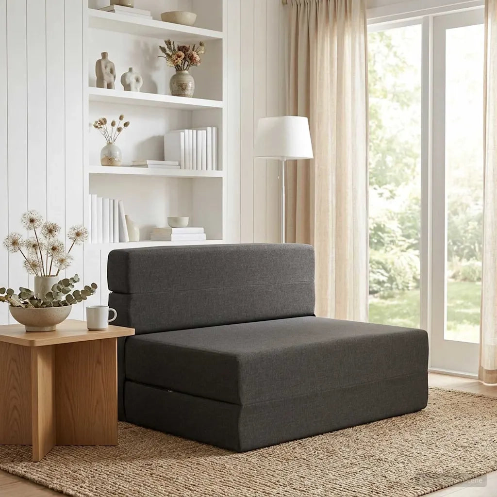 Divano Letto Pieghevole Grigio Scuro 100 x 80 x 60 cm Tessuto
