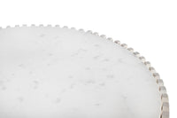 Tavolino rotondo in marmo bianco e legno di mango