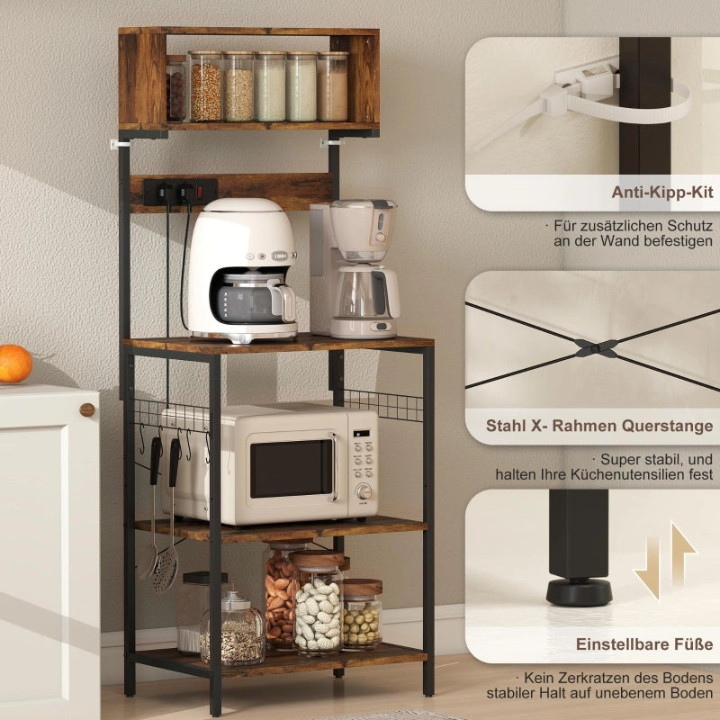 SCAFFALE CUCINA 60 x 42 x 153 cm Marrone Rustico con prese elettriche