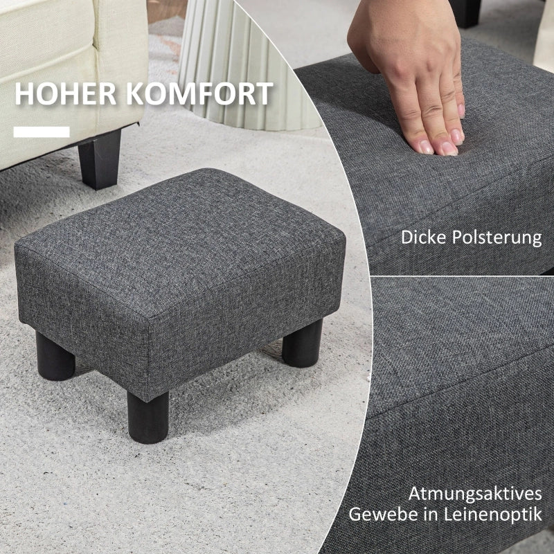 POUF Rettangolare 40x30x24 cm Tessuto Effetto Lino Grigio Scuro