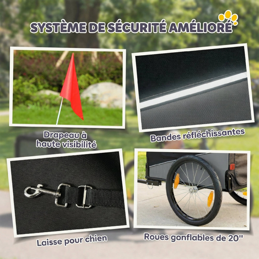 Rimorchio Bici Cane ¨C zephmum ¨C Grigio e Nero 139x72x88cm
