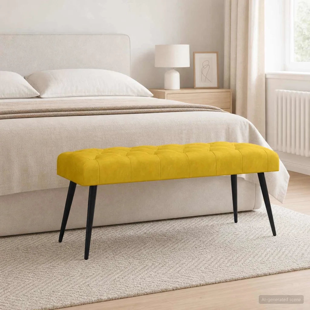 Panchina con bottoni imbottiti Giallo 110 x 40 x 46 cm Velluto 42038578