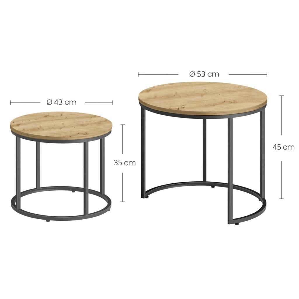 Set di 2 tavolini da caffè industrial Artisan e nero