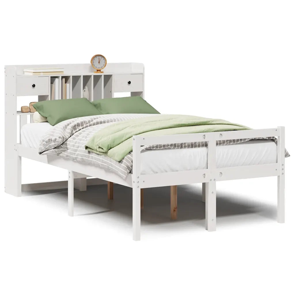 Letto Libreria senza Materasso-Struttura Letto con contenitore Bianco 135x190 cm Legno di Pino 195234