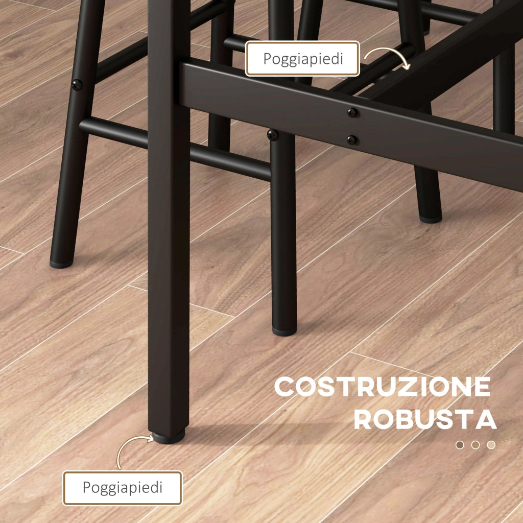 EasyComfort Set Tavolo e Sedie 5 Pezzi con 4 Sgabelli con Poggiapiedi e Tavolo Rettangolare, Nero e Marrone