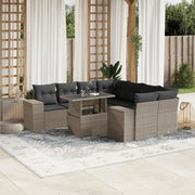 Set Divano da Giardino 9pz con Cuscini Grigio Chiaro Polyrattan