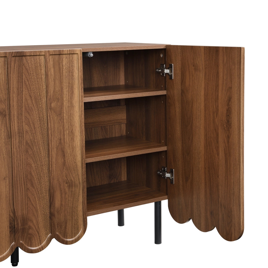 Credenza e Madia 120??35??80 cm con 2 Ante Ondulate senza Maniglie; Ripiani Regolabili; in MDF; Noce
