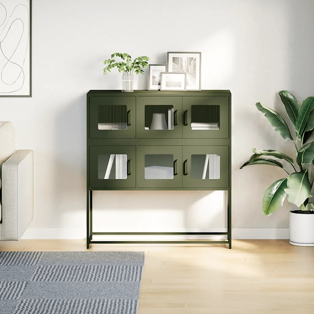 Credenza Verde Oliva 100,5x39x107 cm Acciaio Laminato a Freddo