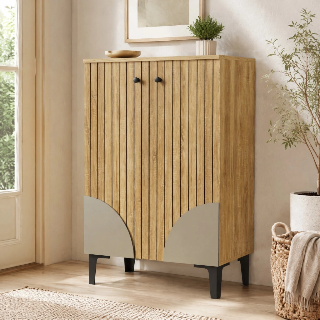 SCARPIERA 60 x 32 x 94 cm in MDF, truciolare e PVC, naturale