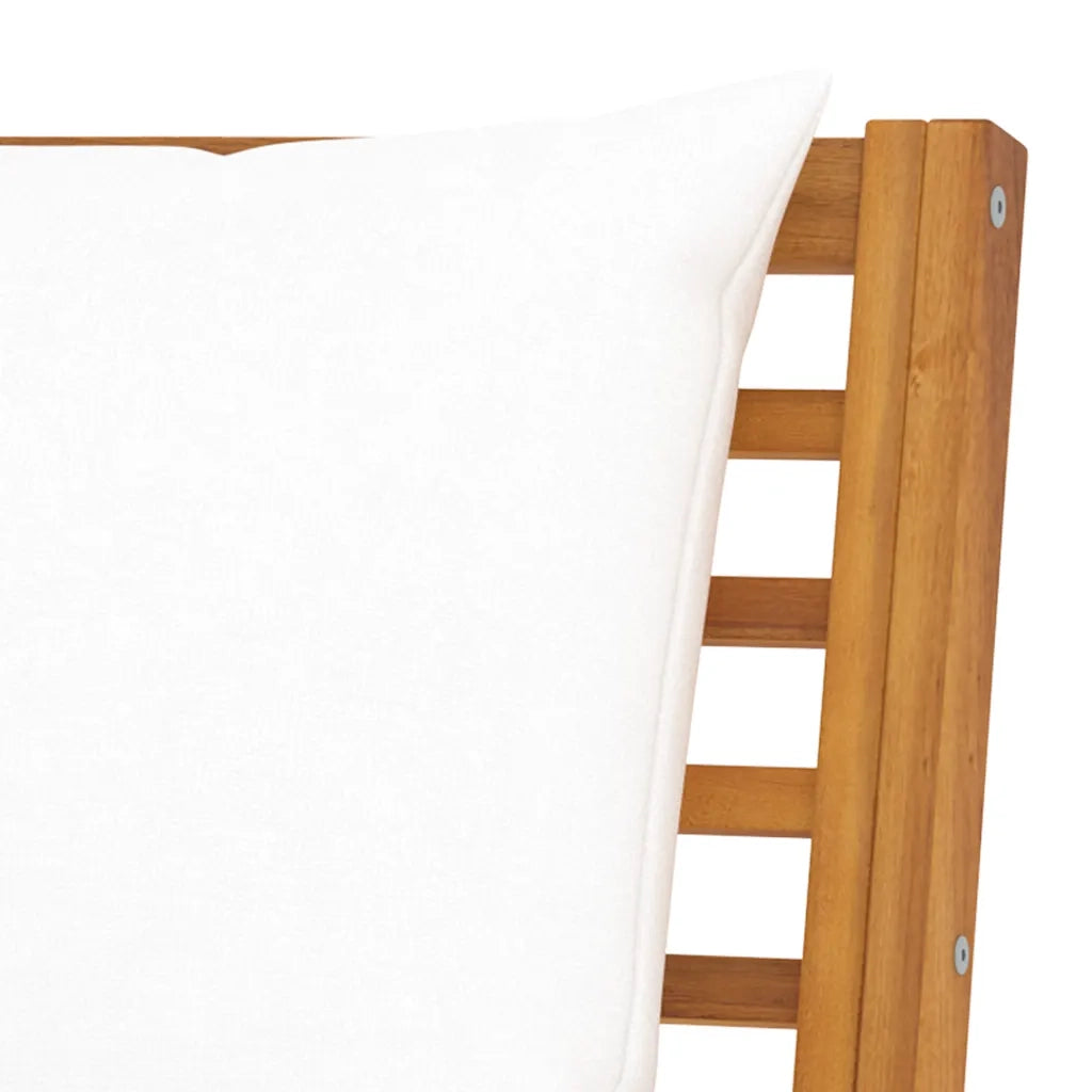 Panca da Corridoio-Sgabello-Panca da esterno 114,5 cm con Cuscino Crema in Legno di Acacia