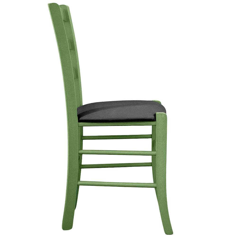Sedie da pranzo Venezia in legno verde con seduta in similpelle antracite