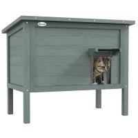 Casetta per Gatti da Esterno, Cuccia per Gatti, Resistente alle Intemperie, 1 Finestra, 1 Ingresso, 85 x 50 x 68.5 cm, Grigio Scuro