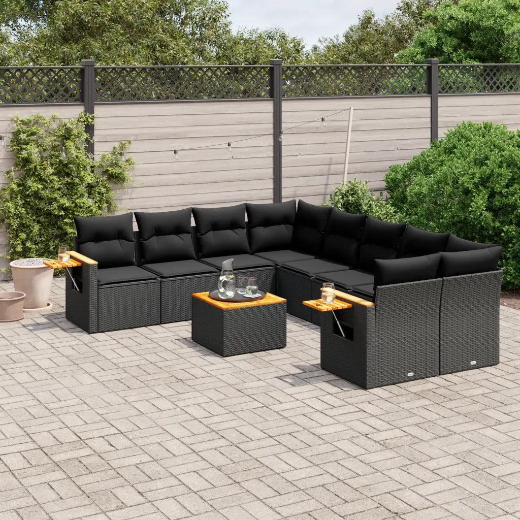 Set Divani da Giardino 9 pz con Cuscini Nero in Polyrattan 3226664