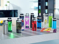 Leifheit 03256 borraccia Uso quotidiano, Fitness, Sport 600 ml Vetro, Polipropilene (PP), Silicone Nero, Rosso, Trasparente