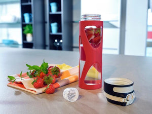 Leifheit 03256 borraccia Uso quotidiano, Fitness, Sport 600 ml Vetro, Polipropilene (PP), Silicone Nero, Rosso, Trasparente