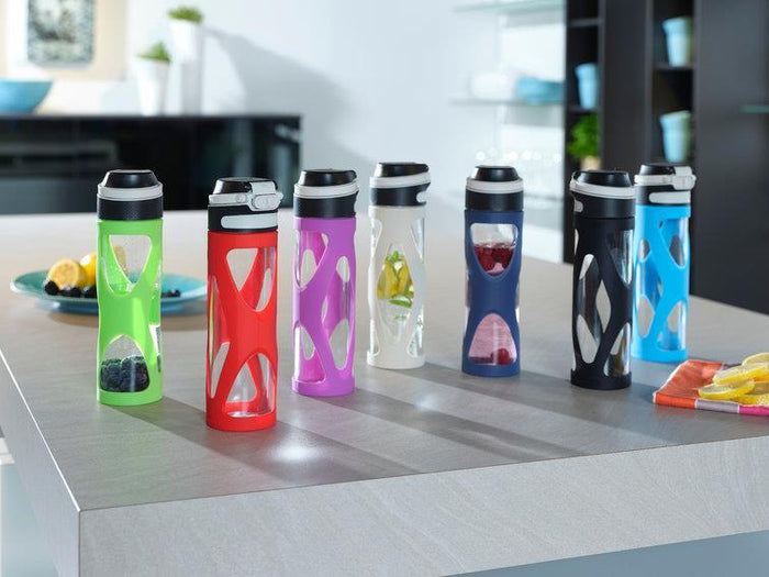 Leifheit 03256 borraccia Uso quotidiano, Fitness, Sport 600 ml Vetro, Polipropilene (PP), Silicone Nero, Rosso, Trasparente