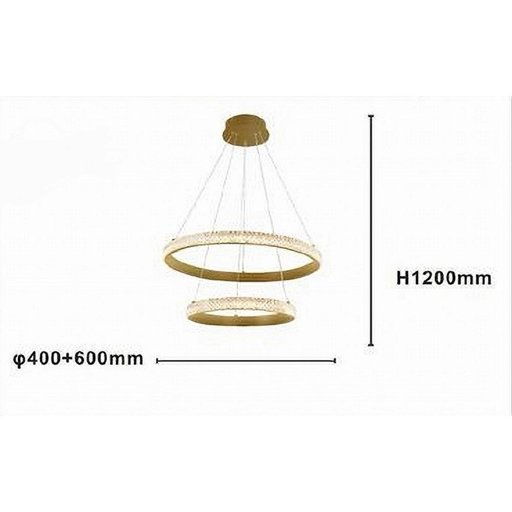 Trade Shop - Lampadario A Sospensione Led 60w 2 Cerchi Anelli Cristallo Telecomando Oro 31975 -