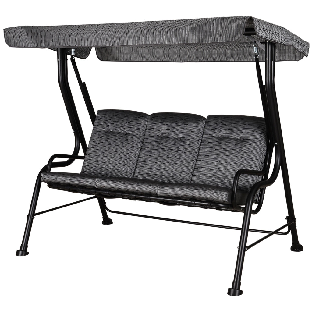 Dondolo da Giardino per 3 Persone con Tettuccio Regolabile e Cuscini, 200x120x170cm, Nero