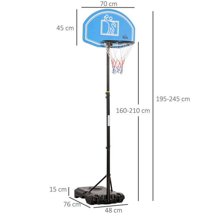 Canestro da Basket Altezza Regolabile 195-245 cm in Acciaio e HDPE Blu
