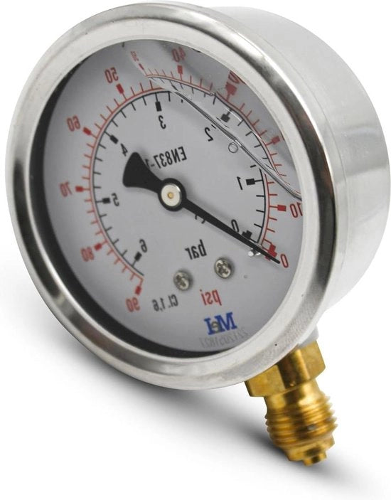 Manometro di pressione idraulica 0-10 bar - 1/4 pollici manometro in glicerina - Ø 63 mm - connessione verticale - manometro di pressione - manometro idraulico - manometro di gas