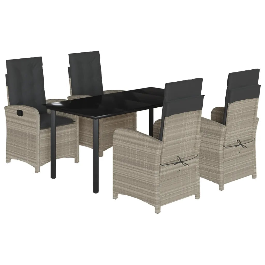 Set Pranzo da Giardino 5pz con Cuscini Grigio Chiaro Polyrattan
