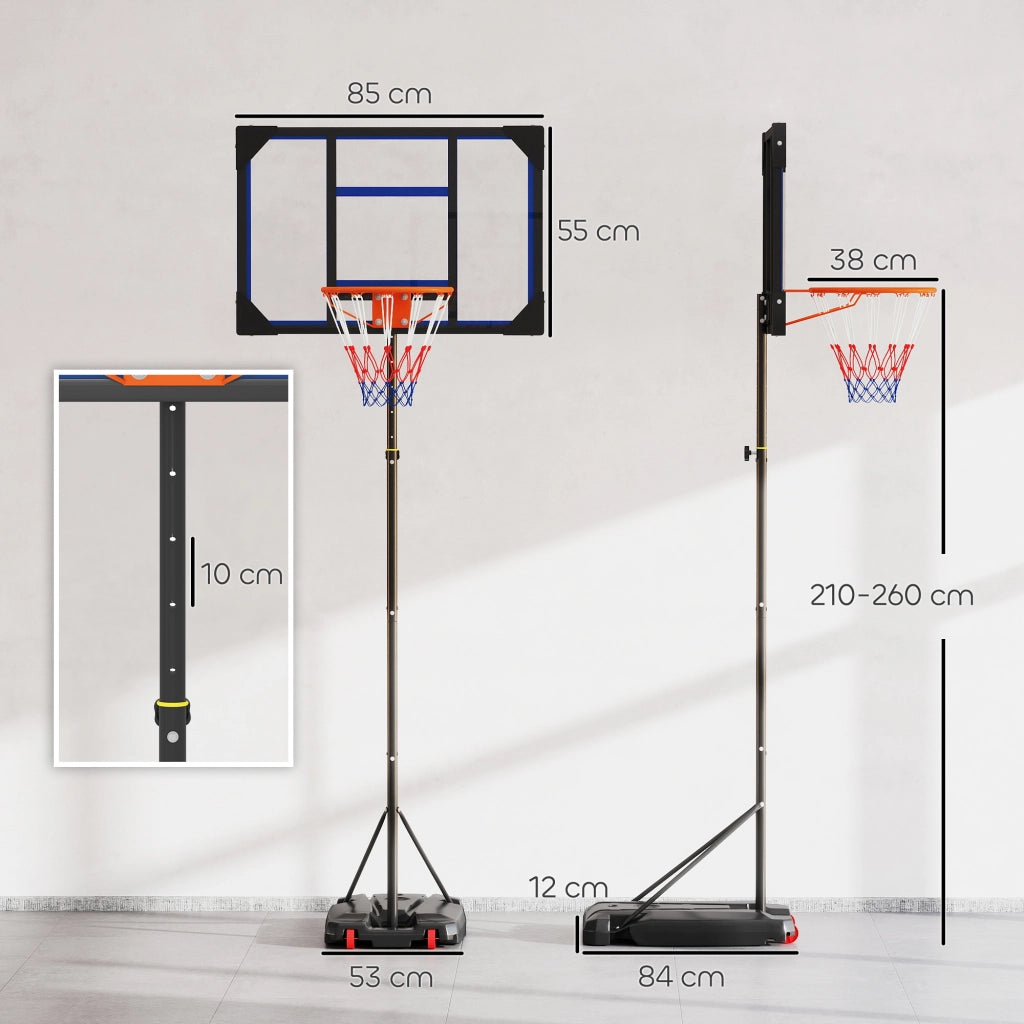 Canestro Basket Bambini Regolabile 210-260 cm con Ruote e Base ¨C zephmum ¨C Blu