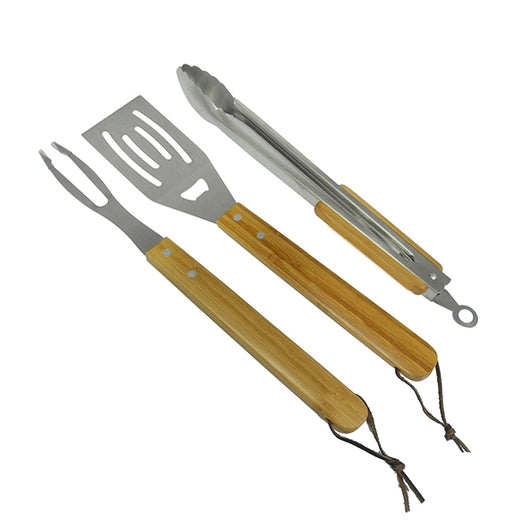 SET 3 ACCESSORI BBQ CLASSIC IN INOX E LEGNO.