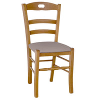 Sedia legno Loris noce chiaro con seduta imbottita ecopelle tortora