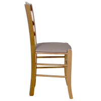 Sedia legno Loris noce chiaro con seduta imbottita ecopelle tortora