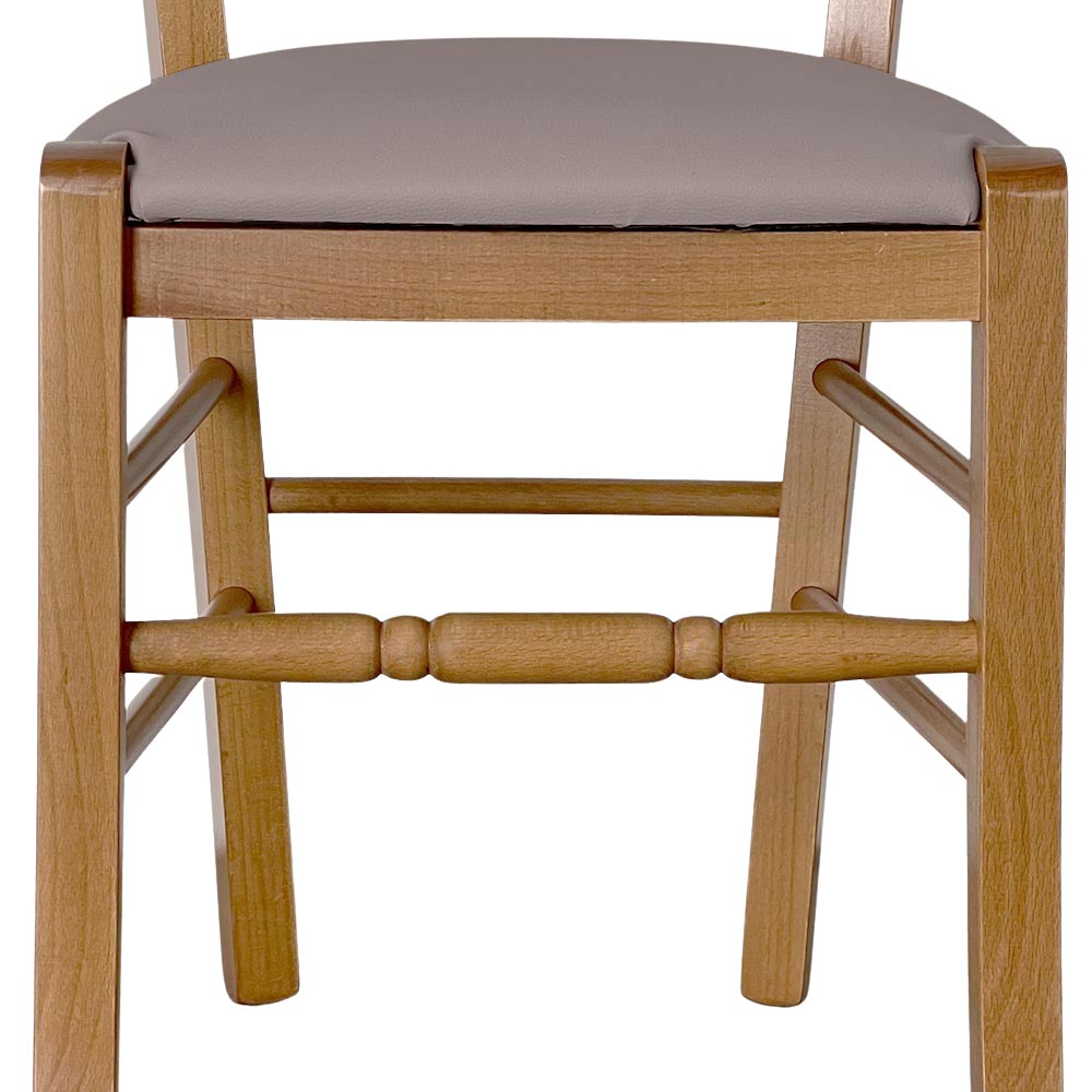 Sedia legno Loris noce chiaro con seduta imbottita ecopelle tortora