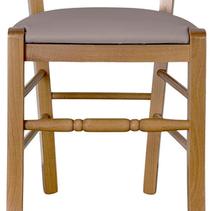 Sedia legno Loris noce chiaro con seduta imbottita ecopelle tortora