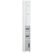kleankin Colonna Bagno con Mensole e Armadietti, Mobile Alto Salvaspazio in Legno 15x17x120cm, Bianco e Grigio
