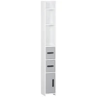kleankin Colonna Bagno con Mensole e Armadietti, Mobile Alto Salvaspazio in Legno 15x17x120cm, Bianco e Grigio