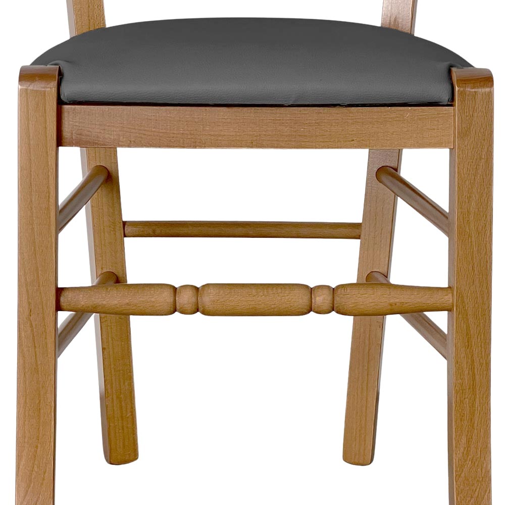 Sedia legno Loris noce chiaro con seduta imbottita ecopelle antracite