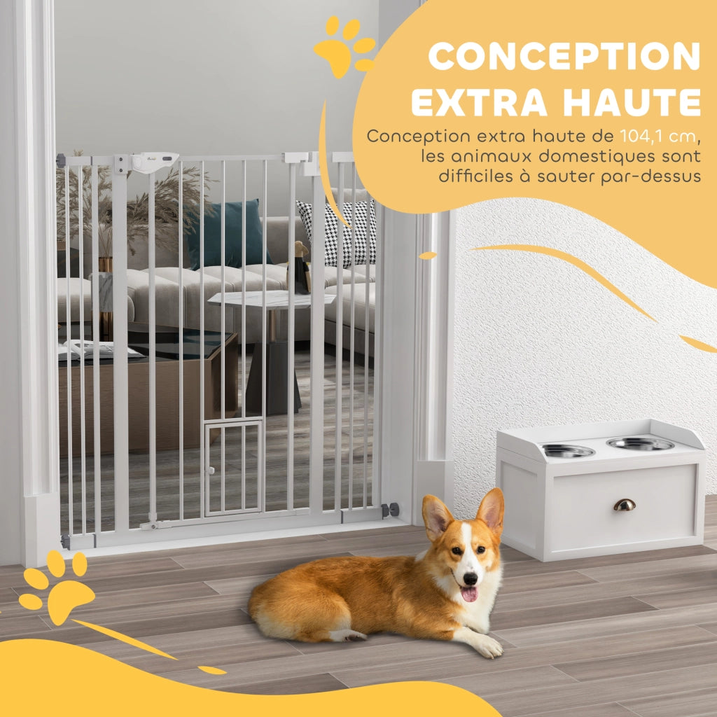 Barriera per Animali Domestici con Porta e Chiusura Automatica ¨C zephmum ¨C Bianco 104.1H cm