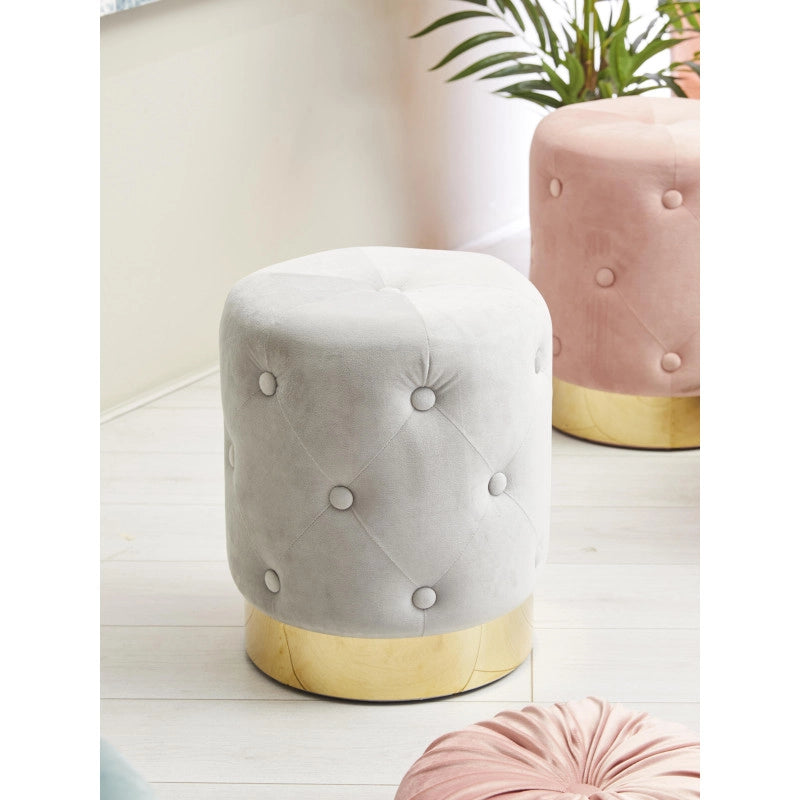 Set di 2 Pouf Anastasia In Velluto Trapuntato Con Base Oro Grigio 35x42